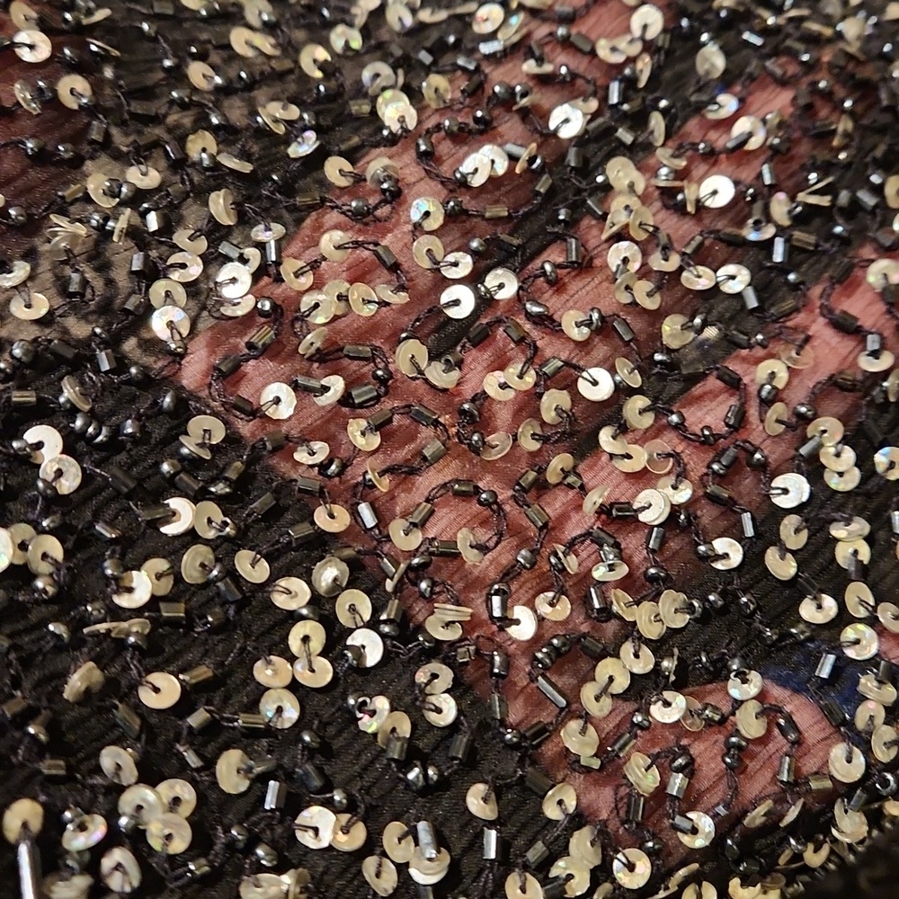❤️ VINTAGE ADRIANNA PAPELL BOUTIQUE EVENING BLACK SILK BEADED SEQUIN CARDIGAN, M - Picture 8 of 13